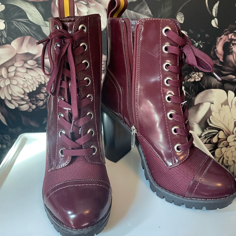Maroon heeled boots